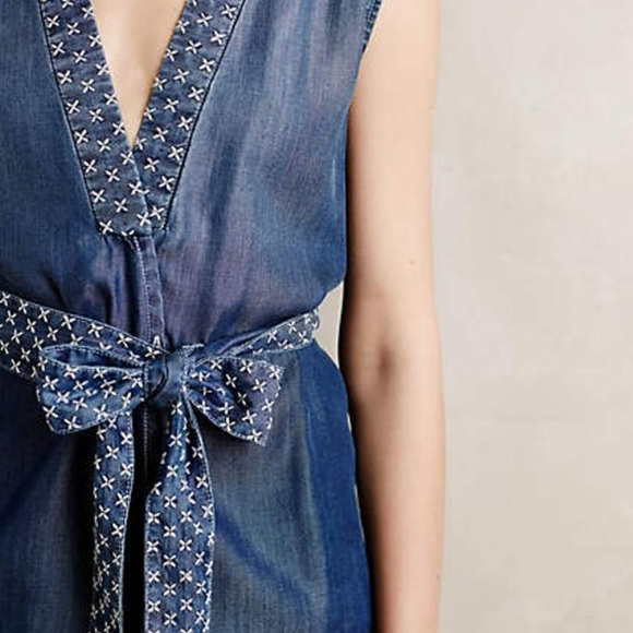 Anthro Holding Horses Chambray Stitch Wrap Top M - Picture 6 of 6